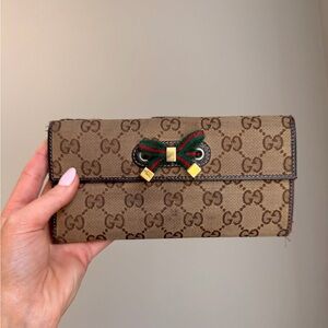 Gucci Long Wallet GG canvas ribbon leather